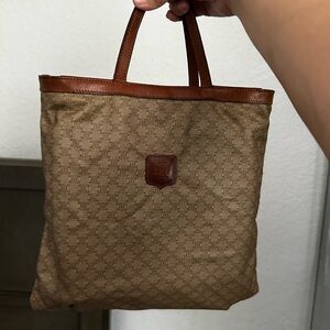 Celine Brown Leather Trim Tote Bag